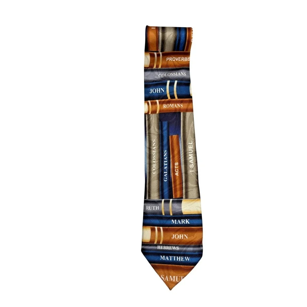 Steven Harris Mens Bible Books Novelty Tie Navy‎ Blue Copper Religious Hand Made